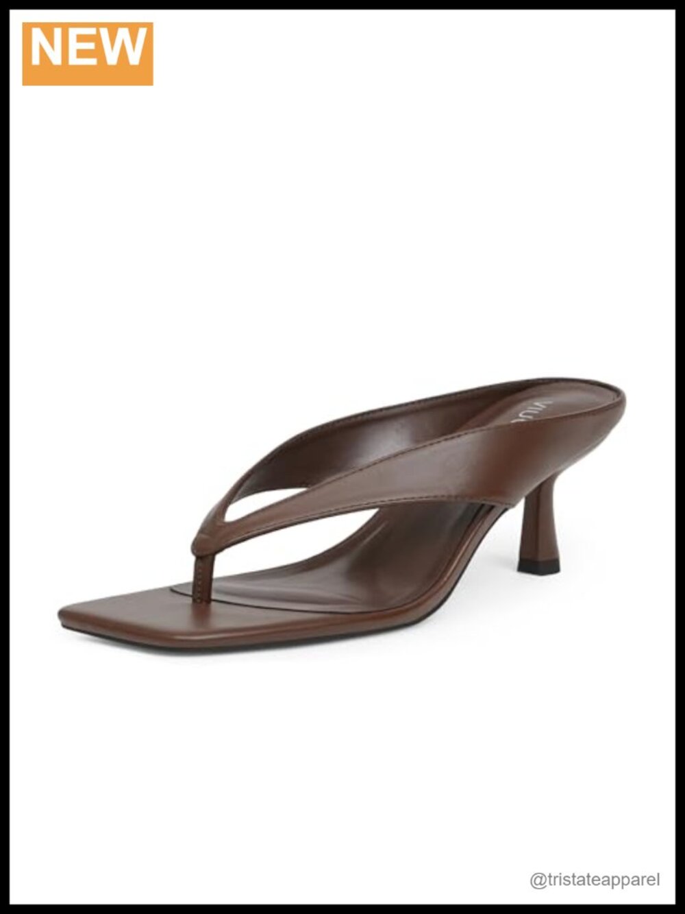 Square Toe Thong Kitten Heel Sandals Faux Leather Slip On Dressy
